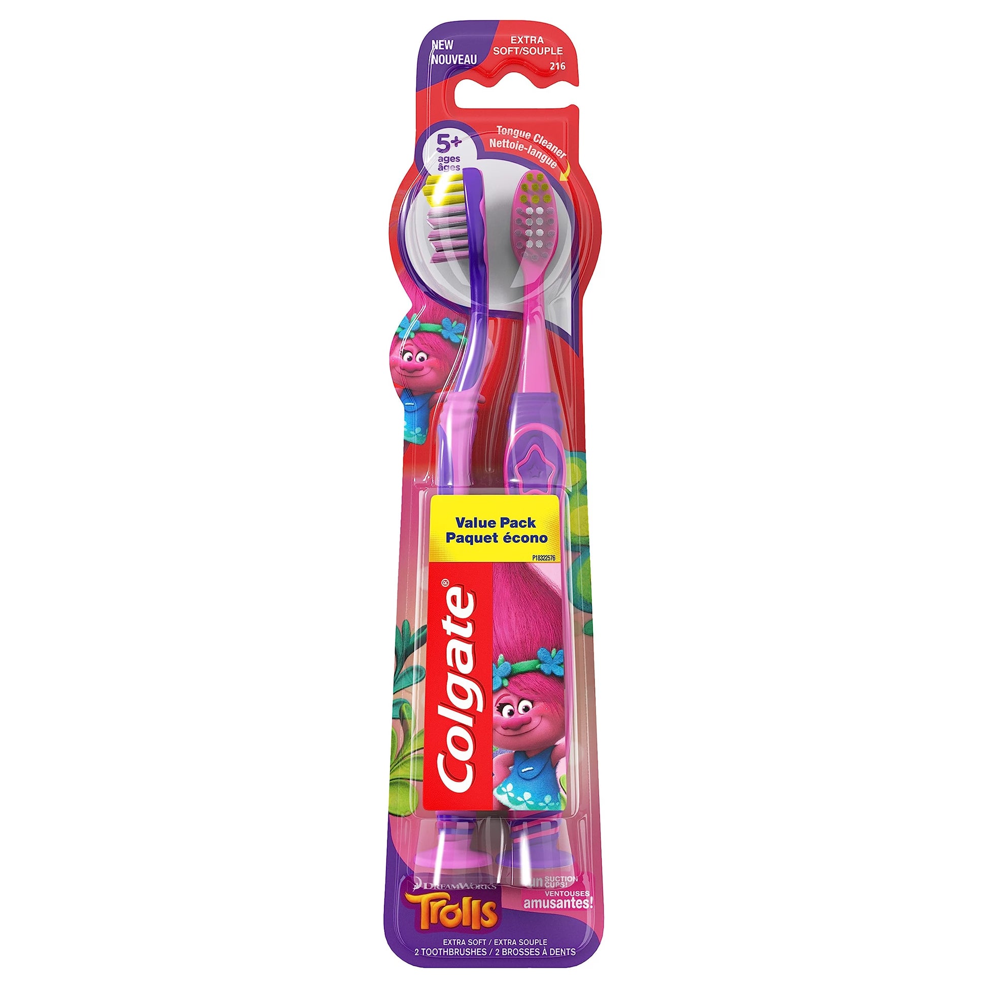 Colgate Kids Toothbrush, Trolls, Extra Soft Toothbrush with Suction Cup image 0