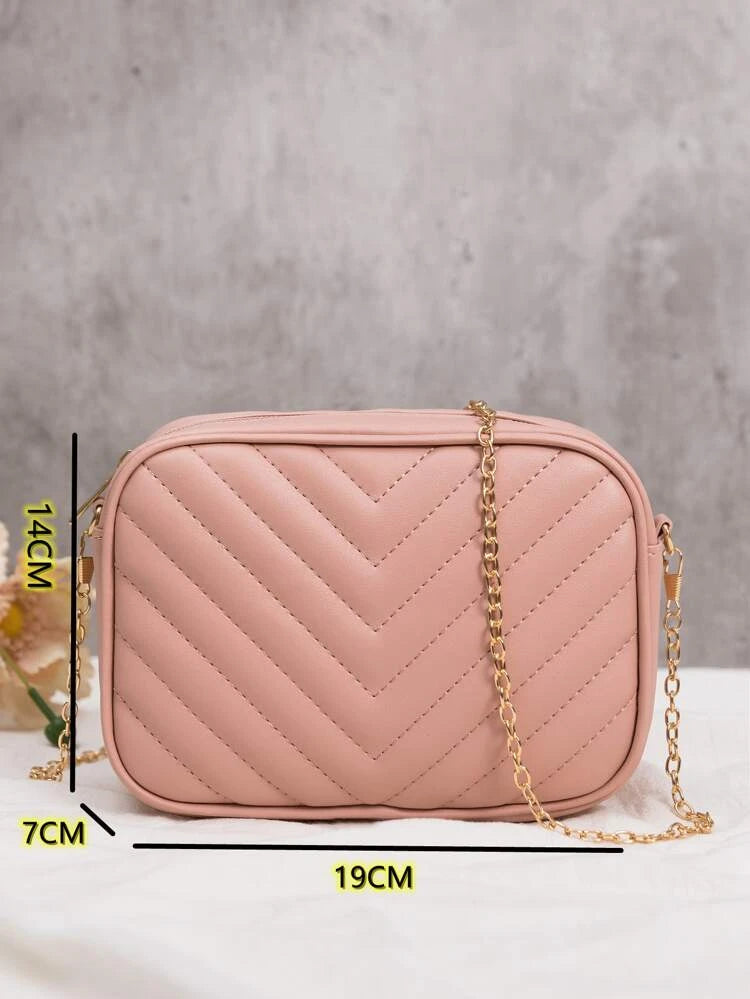 Shein - Mini Minimalist Chevron Square Chain Bag - Pink image 3