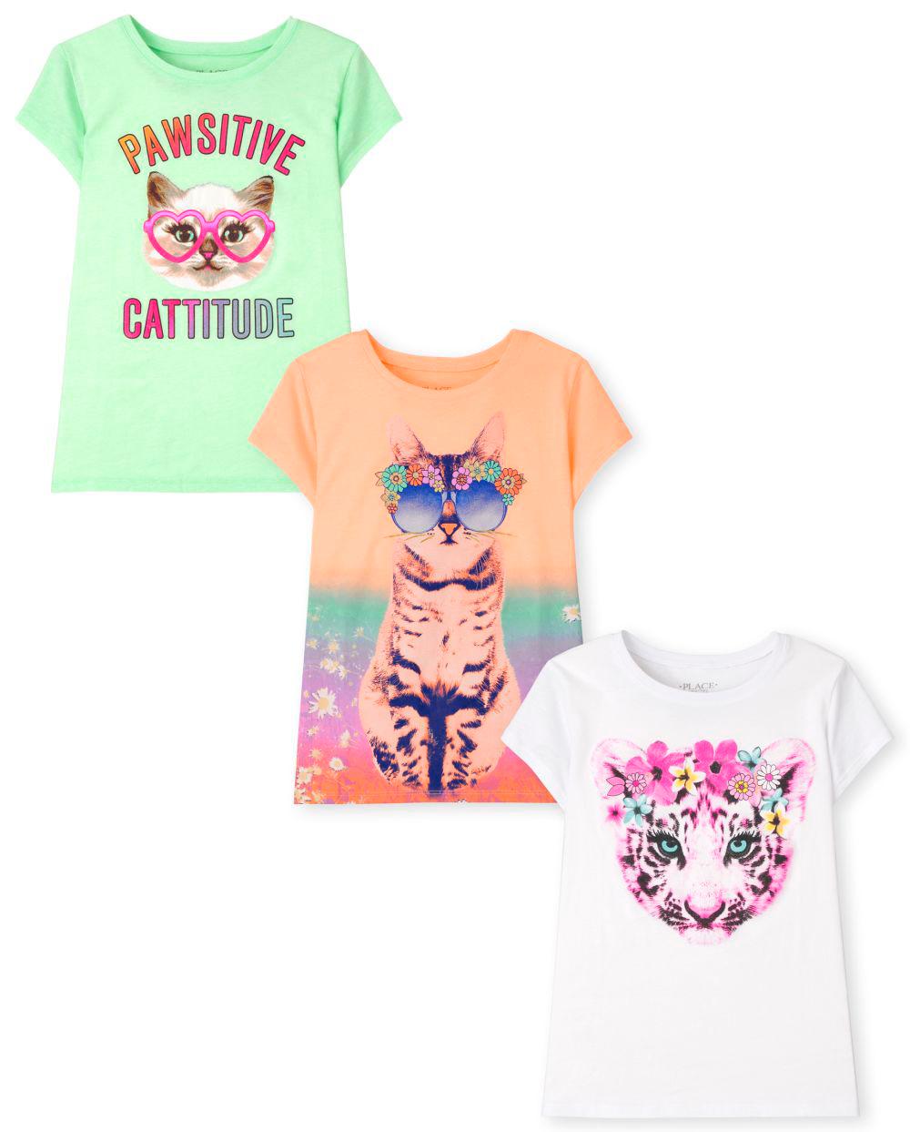 The Children's Place - Girls Cat Graphic T-Shirt 3-Pack | Size Medium (7/8) image 0