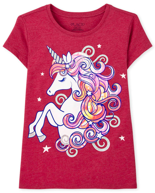 The Children's Place - Girls Unicorn Graphic Tee - red (7/8 Years)| Pakistan image 0