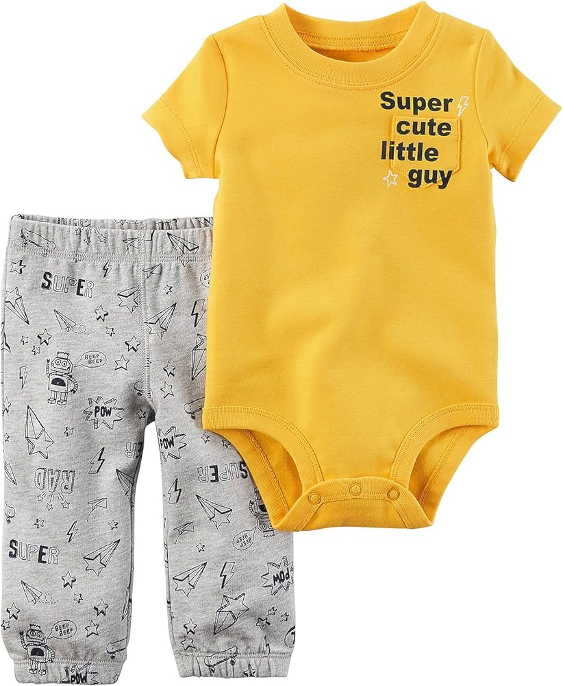 Carter's Baby Boys' 2 Piece Super Cute Little Guy Bodysuit Pants Set - 6M | Pakistan image 0