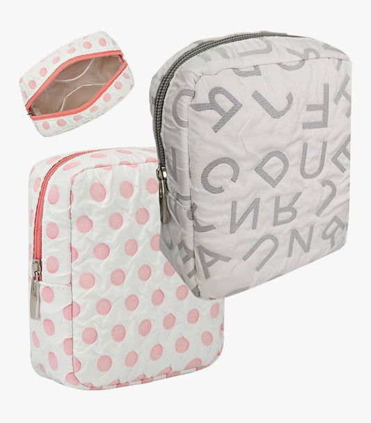 2 Pack Small Cosmetic Pouch Makeup Bag for Women, Pink+Grey