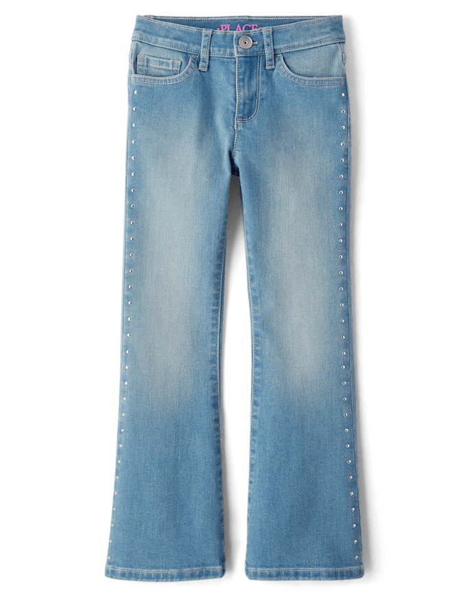 The Children's Place - Girls Studded Flare Jeans, Blue