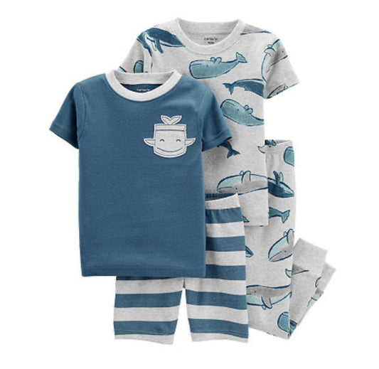 Carter's - Whale 100% Snug Fit Cotton PJs, Toddler Boys 4 PC Pajama Set, 4t, Blue