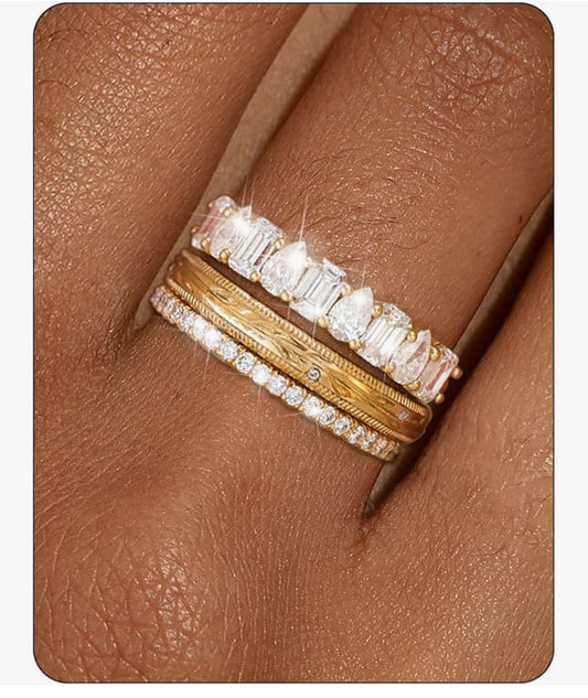 Stackable Gold Rings for Women Non Tarnish Chunky 14K Gold Plated Rings that Don't Tarnish Engagement Cubic Zirconia Ring Set Stack Dainty Pinky Wedding Bands Thumb Rings Gold Jewelry