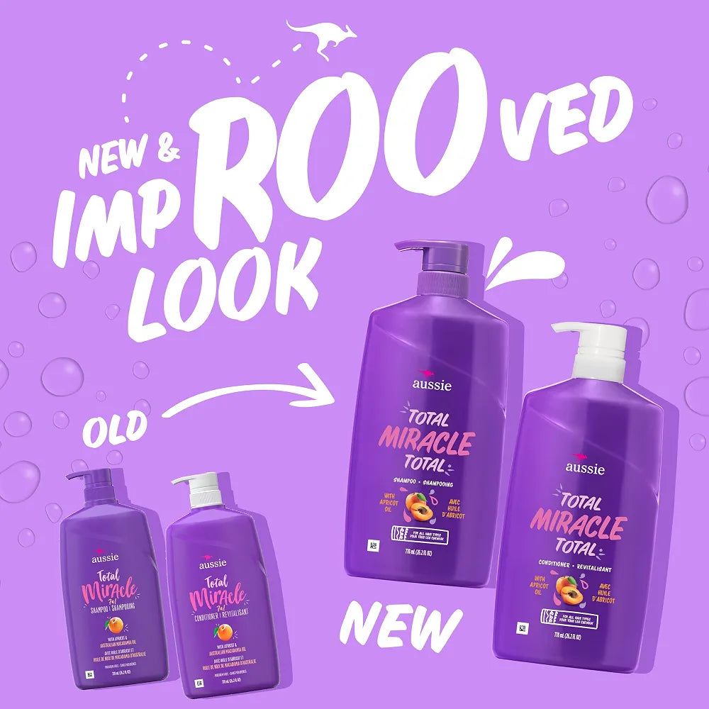 Aussie Total Miracle Hair Care Bundle: Shampoo, Conditioner, and 3 Minute Deep Treatment with Apricot & Macadamia Oil, Paraben-Free for Damaged Hair