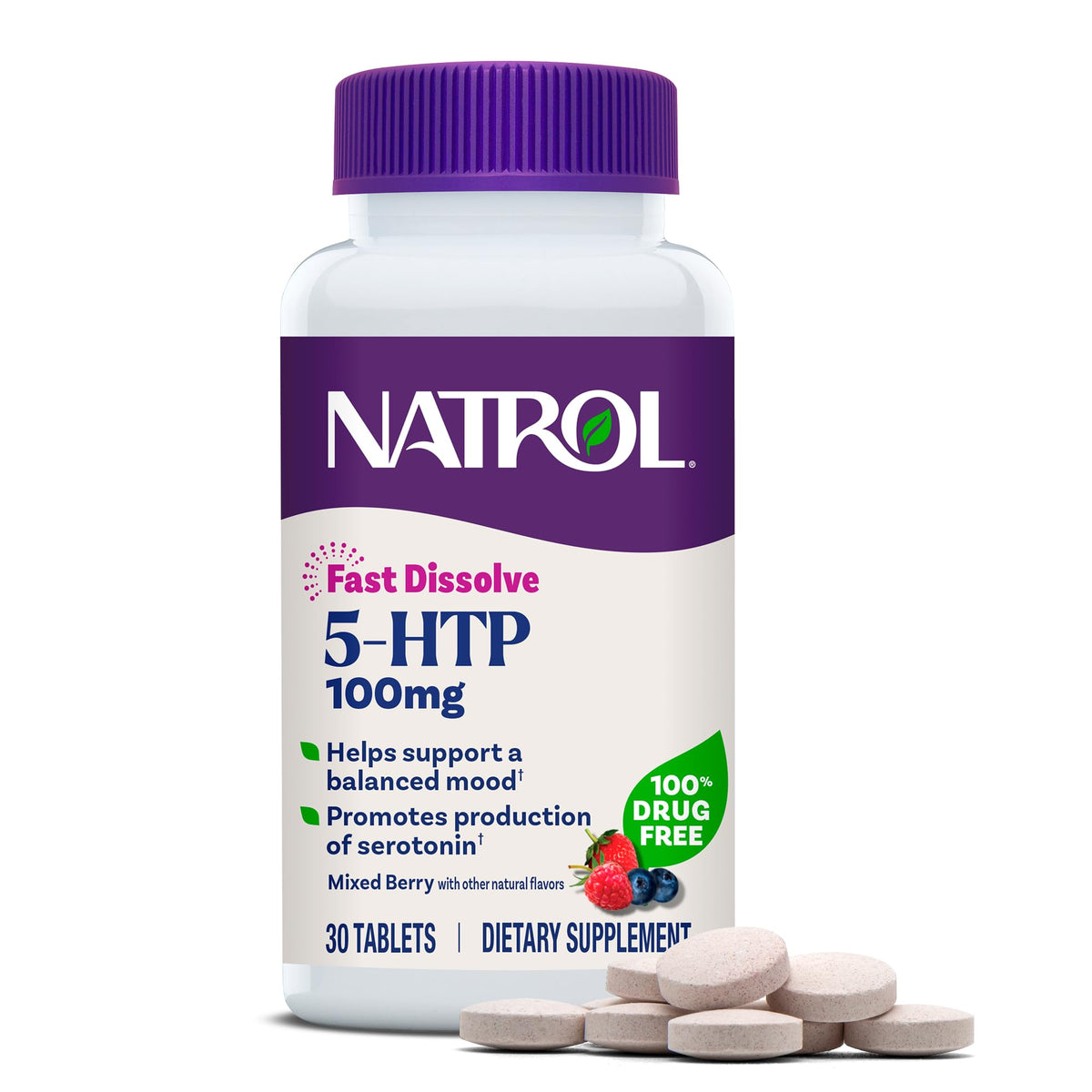 Natrol 5-HTP 100 mg Fast Dissolve, 30 Mixed Berry Tablets