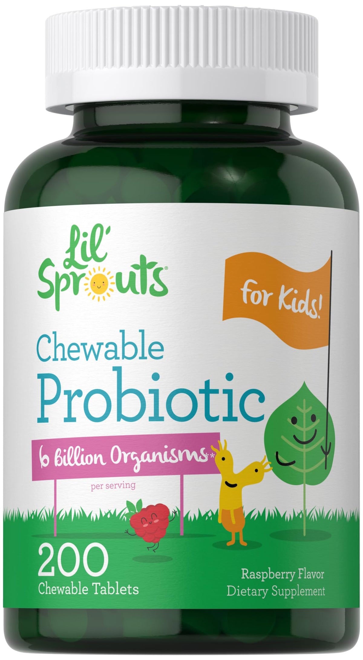Carlyle Chewable Probiotics for Kids | 200 Tablets | 6 Billion CFUs | Natural Raspberry Flavor | Non-GMO, Gluten Free