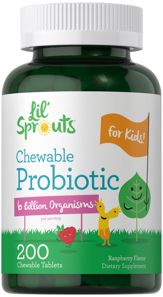 Carlyle Chewable Probiotics for Kids | 200 Tablets | 6 Billion CFUs | Natural Raspberry Flavor | Non-GMO, Gluten Free
