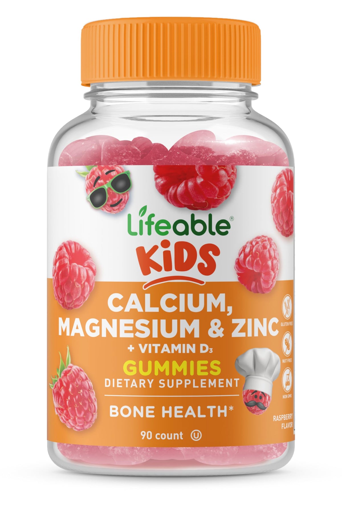 Lifeable Kids Calcium Magnesium Zinc Gummies | Calcium with Vitamin D3 | Great Tasting Calcium Supplements for Kids | Calcium Gummies for Bone Health | 90 Gummies