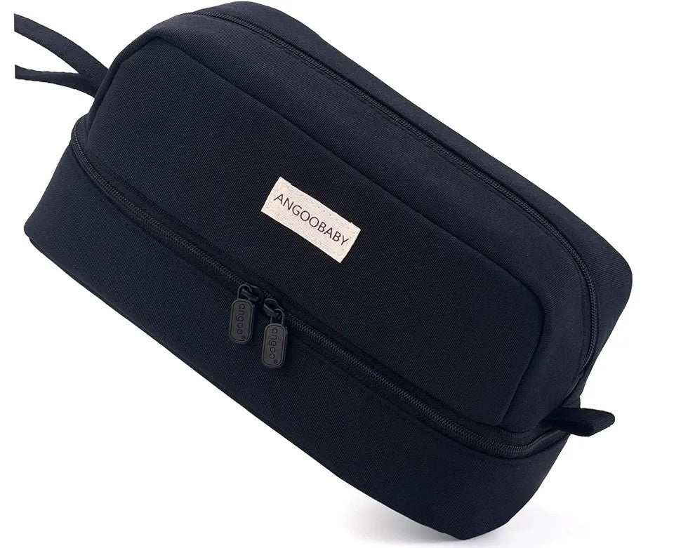 ANGOOBABY - Big Capacity Large Pencil Case Canvas Pen Pouch Bag with 2 Compartments for Girls Boys Teen School Students Adults, Black