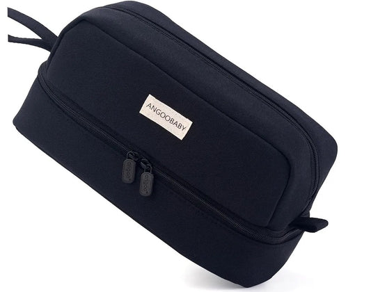 ANGOOBABY - Big Capacity Large Pencil Case Canvas Pen Pouch Bag with 2 Compartments for Girls Boys Teen School Students Adults, Black