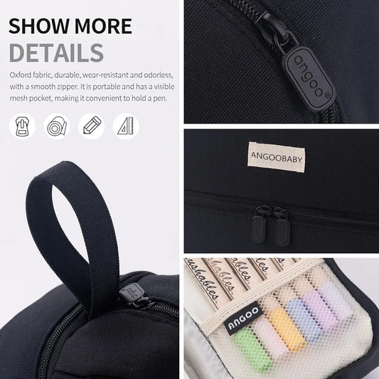 ANGOOBABY - Big Capacity Large Pencil Case Canvas Pen Pouch Bag with 2 Compartments for Girls Boys Teen School Students Adults, Black